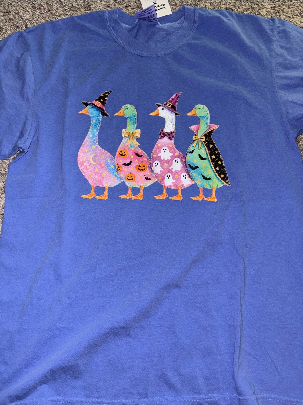 Comfort Colors Kids Short Sleeve Tee with Colorful Halloween Duck Graphic - Blue